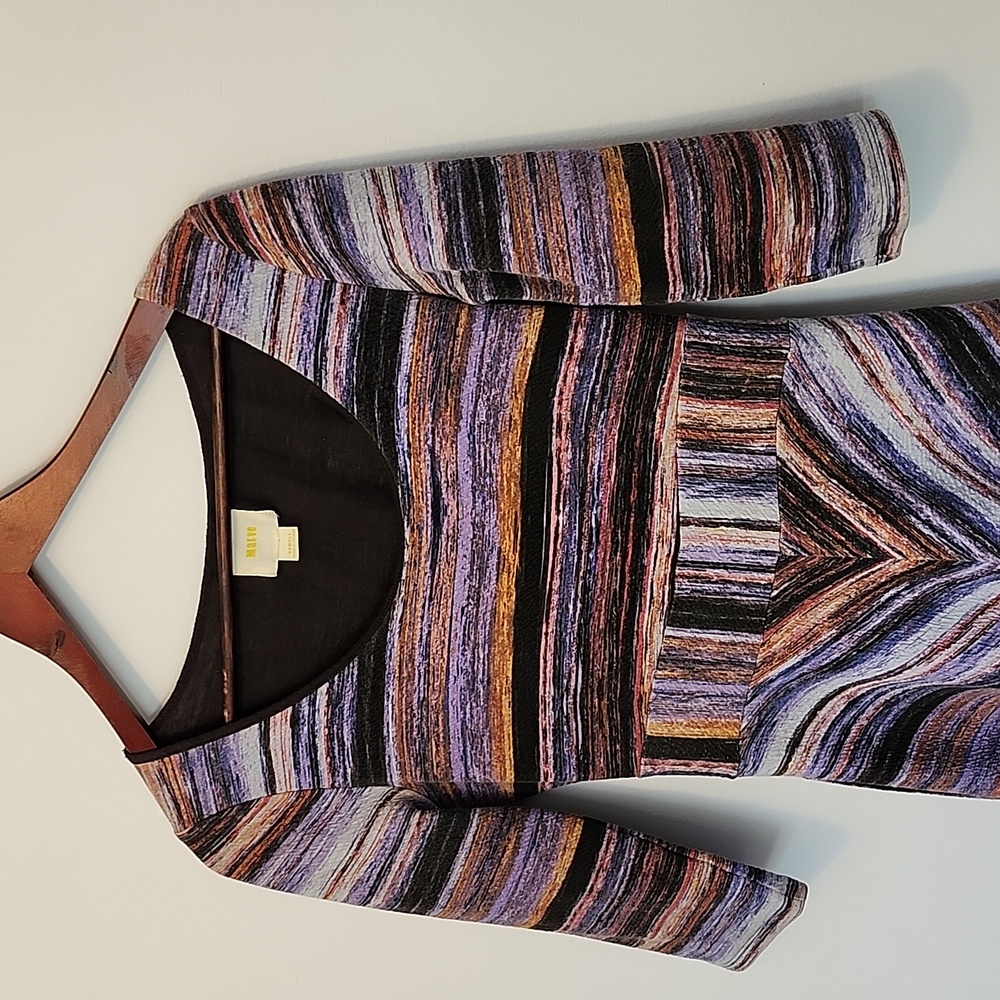 Maeve size XS patterned stretch 3/4 sleeve asymmetrical hem dress excellent cond - Picture 3 of 6